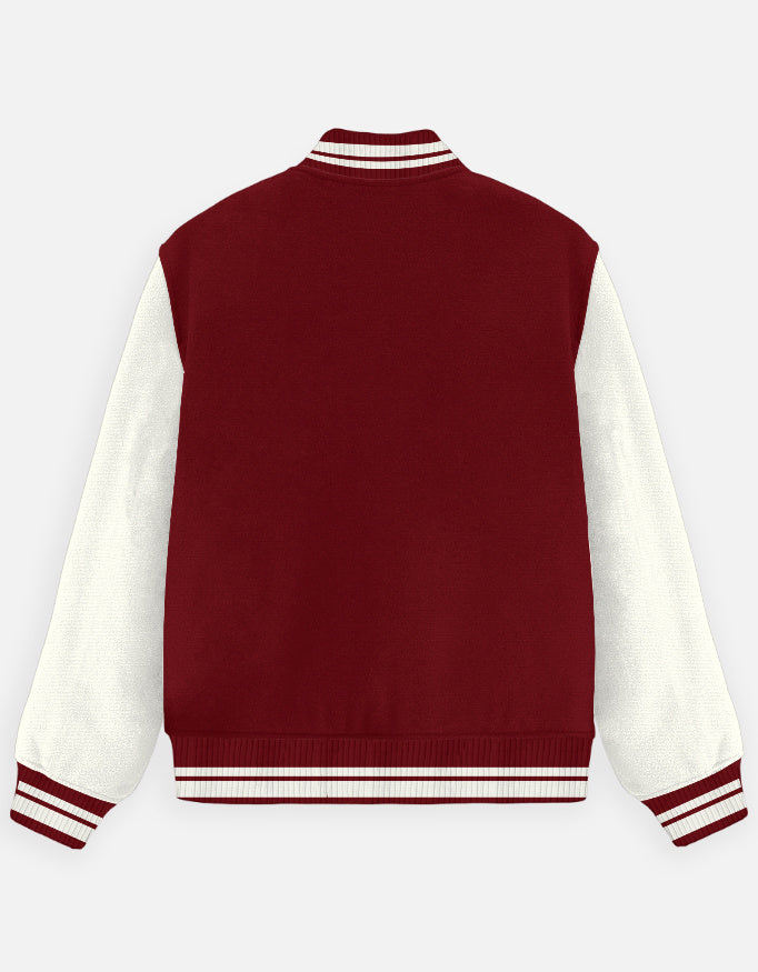 Don't Touch Text Art - Unisex Varsity Jacket in red - back view #color_red
