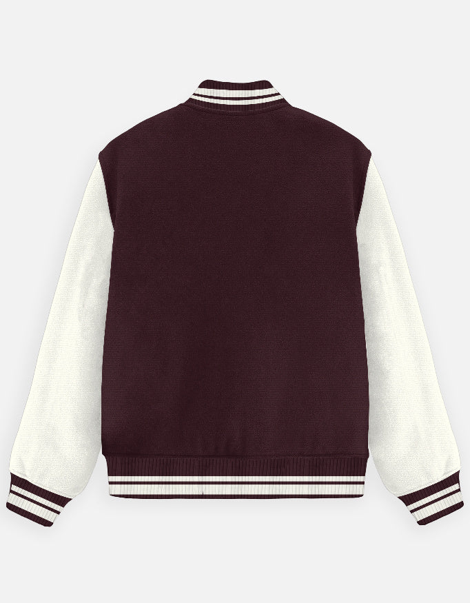 Plain - Unisex Varsity Jacket in maroon - back view #color_maroon