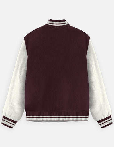 Focus Text Graphic - Unisex Varsity Jacket in maroon - back view #color_maroon