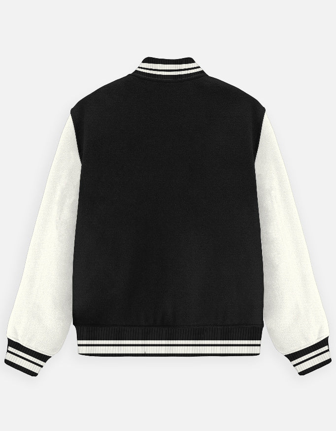 Plain - Unisex Varsity Jacket in black - back view #color_black