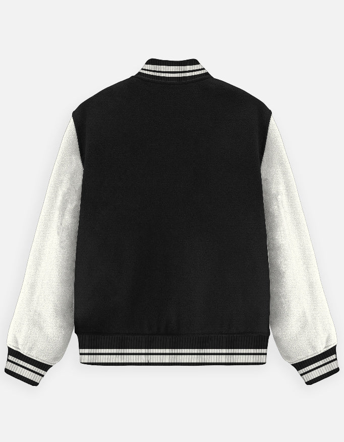 Bad Boy Graphic- Unisex Varsity Jacket in black - back view #color_black