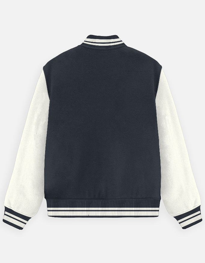 Plain - Unisex Varsity Jacket in navy  blue - back view #color_navy-blue