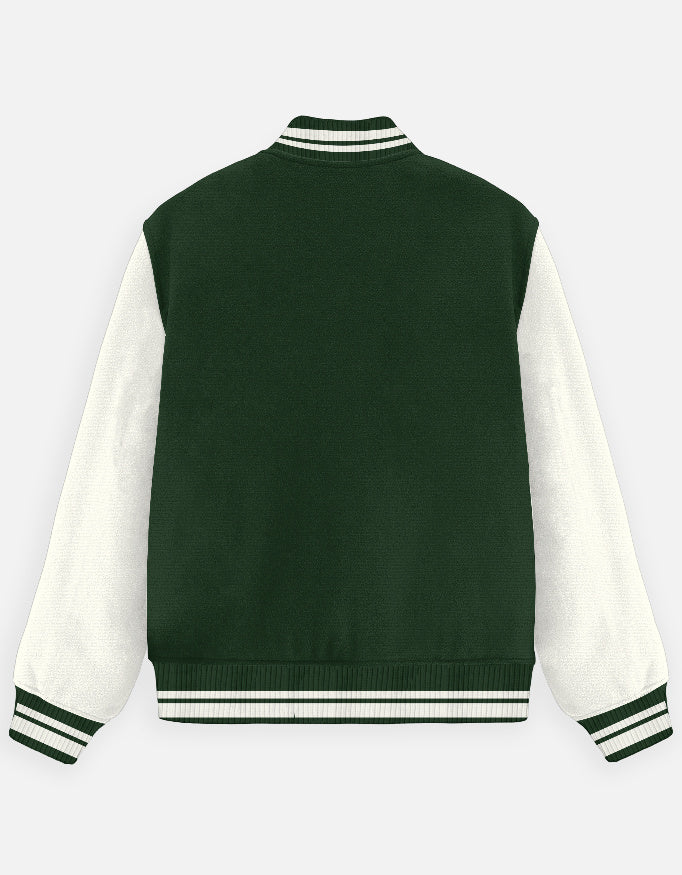 Plain - Unisex Varsity Jacket in bottle green - back view #color_bottle-green