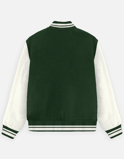 Plain - Unisex Varsity Jacket in bottle green - back view #color_bottle-green