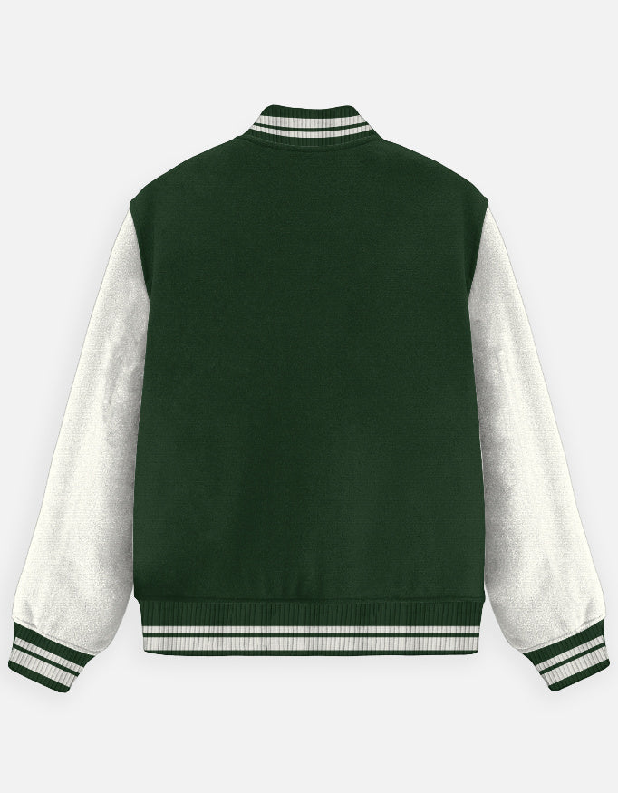 Limited Edition Graphic - Unisex Varsity Jacket in bottle green - back view #color_bottle-green