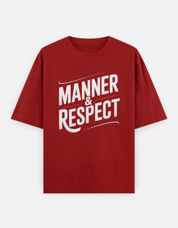 Manner And Respect Text Graphic- Unisex Oversized Classic T-Shirt in red - front view #color_red