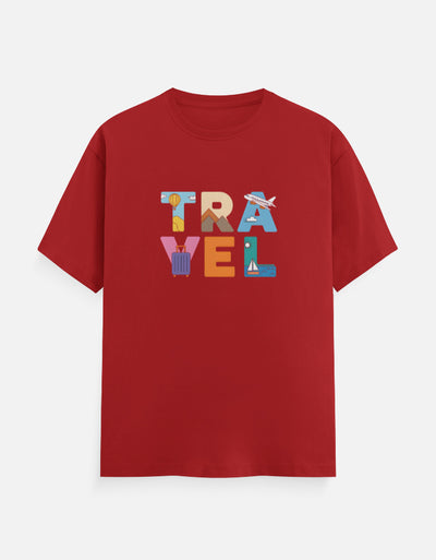 Travel Text Design - Unisex Classic Crew T-Shirt in red - front view #color_red