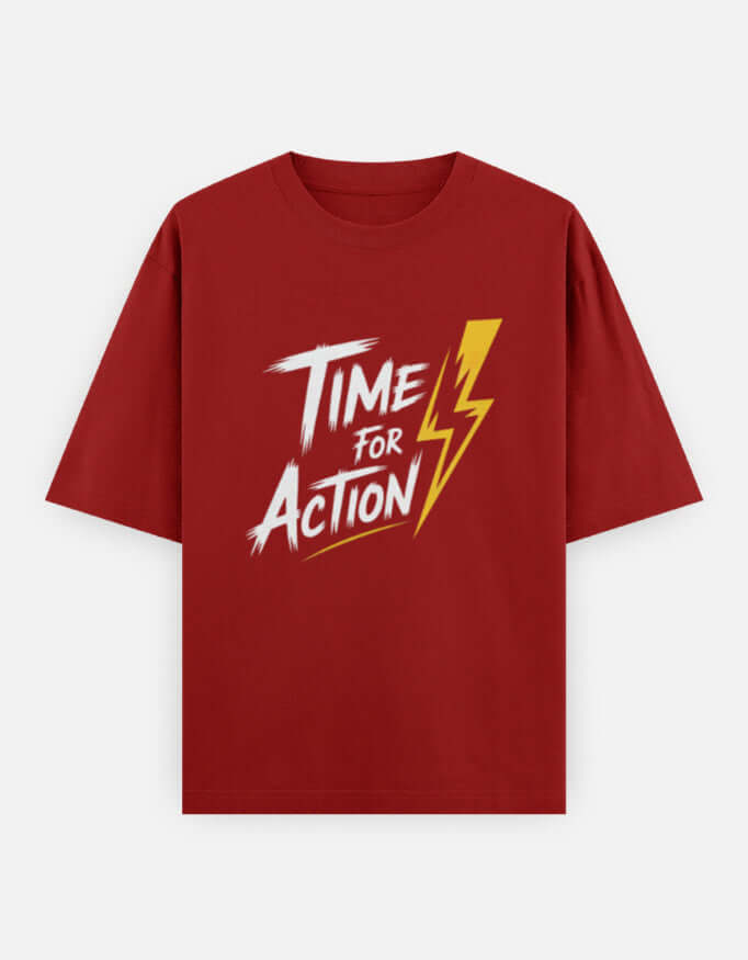 Time For Action Graphic - Unisex Oversized Classic T-Shirt in red - front view #color_red
