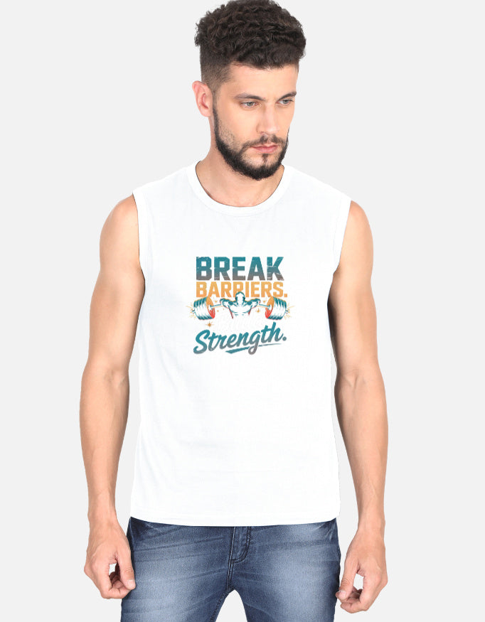 GYM Break Barriers Build Strength Graphic - Men's Sleeveless T-Shirt in white - front view #color_white
