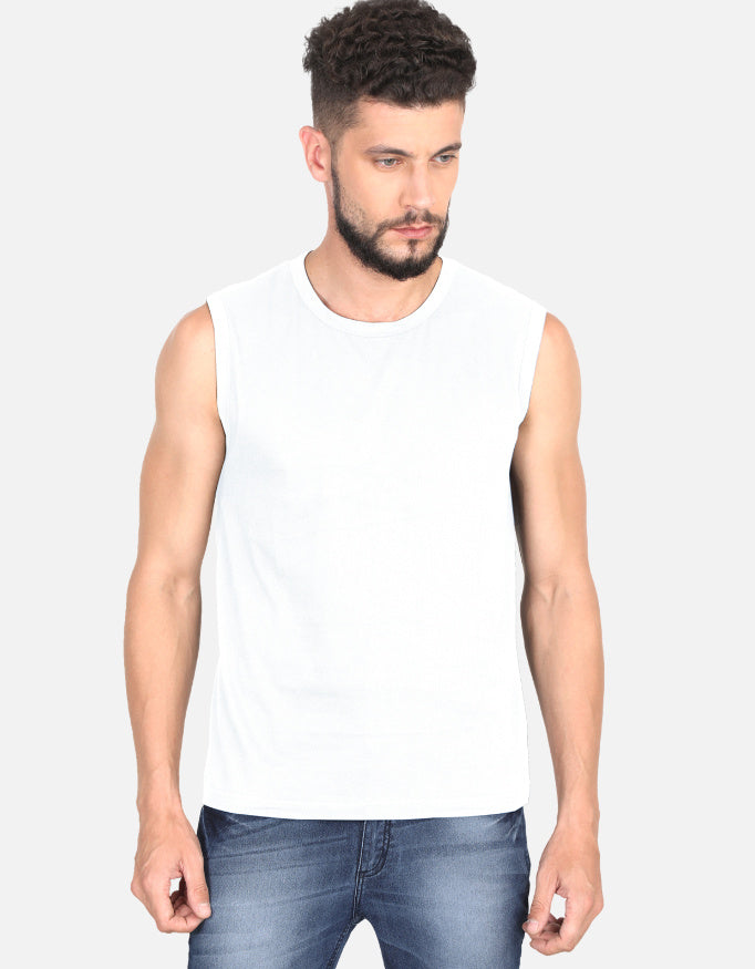 Plain - Men's Sleeveless T-Shirt in white - front view #color_white