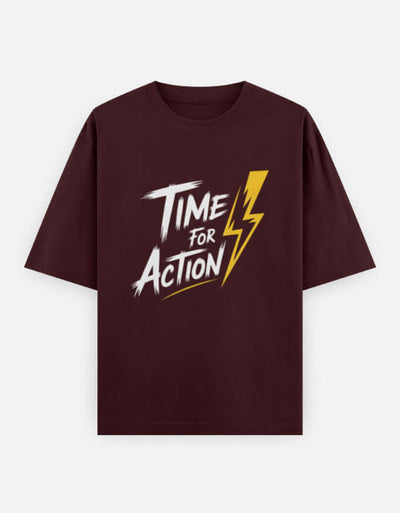 Time For Action Graphic - Unisex Oversized Classic T-Shirt in maroon - front view #color_maroon