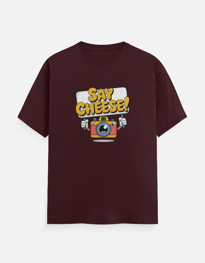 Say Cheese Camera Graphic - Unisex Classic Crew T-Shirt in maroon - front view #color_mroon
