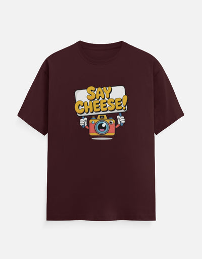 Say Cheese Camera Graphic - Unisex Classic Crew T-Shirt in maroon - front view #color_mroon