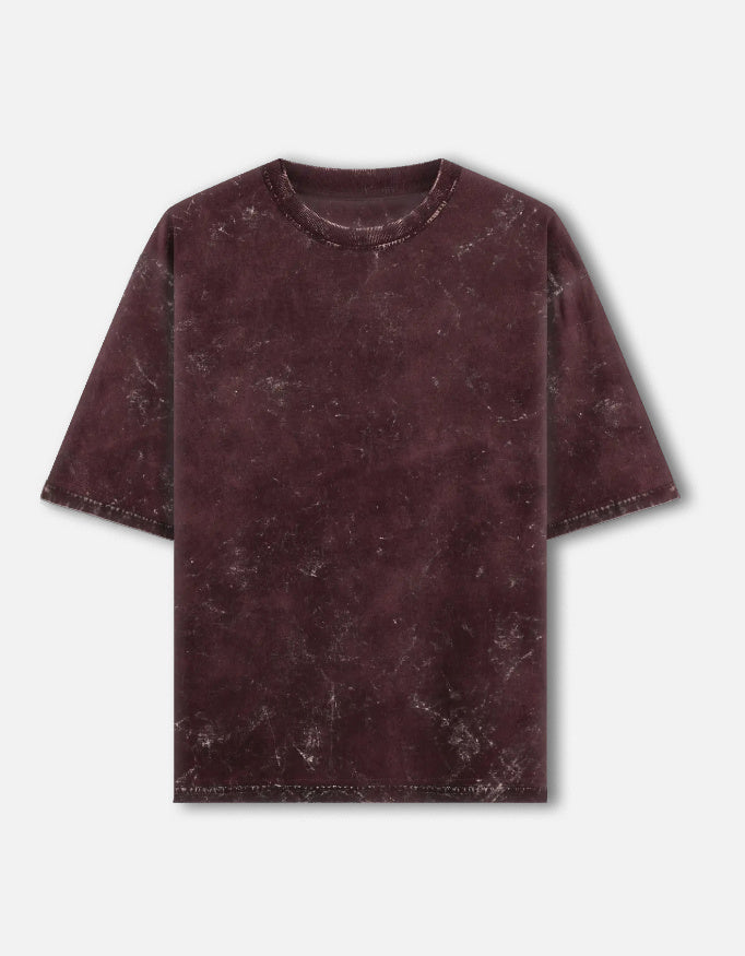 Plain - Unisex Acid Washed Oversized Tee in maroon - front view #color_maroon