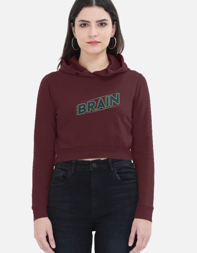Brain Graphic - Female Cropped Hoodie in maroon - front view #color_maroon