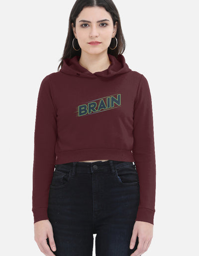 Brain Graphic - Female Cropped Hoodie in maroon - front view #color_maroon