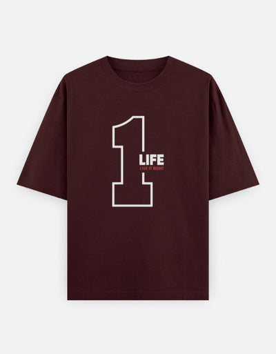 One Life Live It Now Text Design - Unisex Oversized Classic T-Shirt in maroon - front view #color_maroon