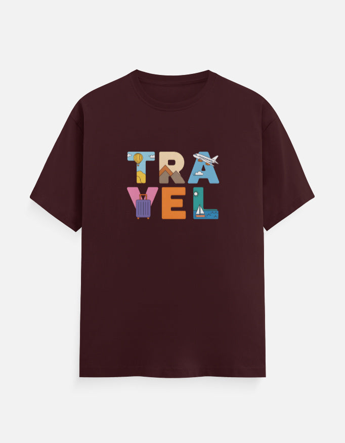 Travel Text Design - Unisex Classic Crew T-Shirt in maroon - front view #color_maroon