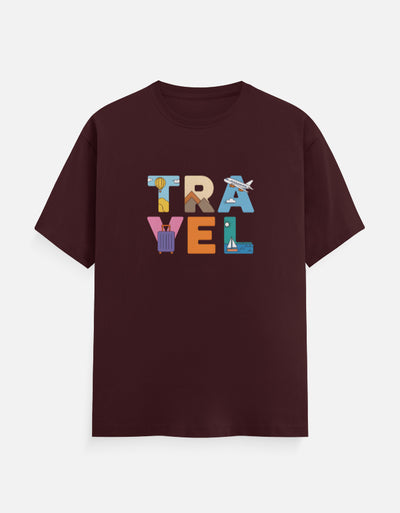 Travel Text Design - Unisex Classic Crew T-Shirt in maroon - front view #color_maroon