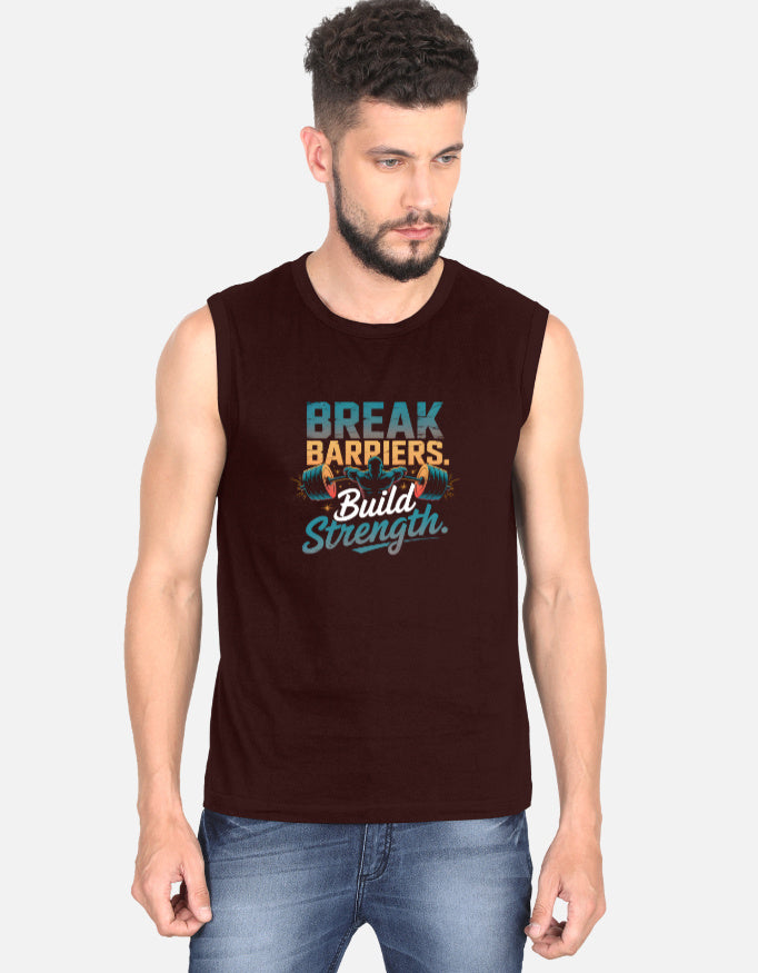 GYM Break Barriers Build Strength Graphic - Men's Sleeveless T-Shirt in maroon - front view #color_maroon