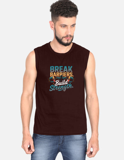 GYM Break Barriers Build Strength Graphic - Men's Sleeveless T-Shirt in maroon - front view #color_maroon