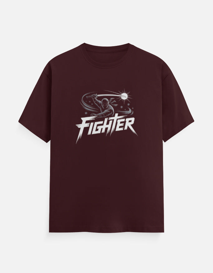 Ninja Fighter And Sword Graphic - Unisex Classic Crew T-Shirt in maroon - front view #color_maroon