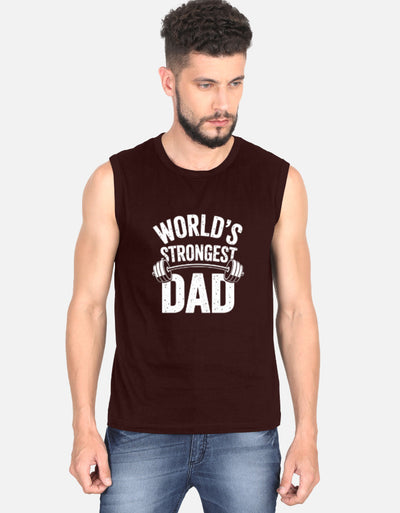 Gym Worlds Strongest Dad Graphic - Men's Sleeveless T-Shirt in maroon - front view #color_maroon
