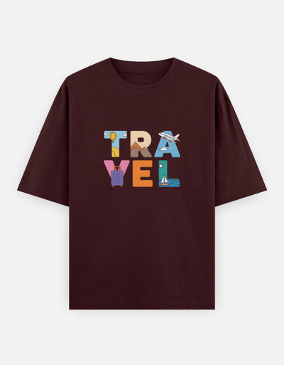 Travel Minimal Text Graphic - Unisex Oversized Classic T-Shirt in maroon - front view #color_maroon