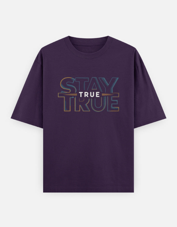 Stay True Text Graphic - Unisex Oversized Classic T-Shirt in purple - front view #color_purple