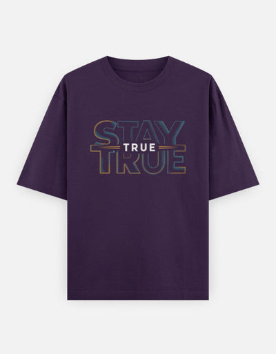 Stay True Text Graphic - Unisex Oversized Classic T-Shirt in purple - front view #color_purple