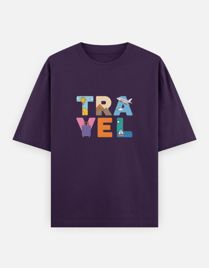 Travel Minimal Text Graphic - Unisex Oversized Classic T-Shirt in purple - front view #color_purple