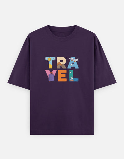 Travel Minimal Text Graphic - Unisex Oversized Classic T-Shirt in purple - front view #color_purple