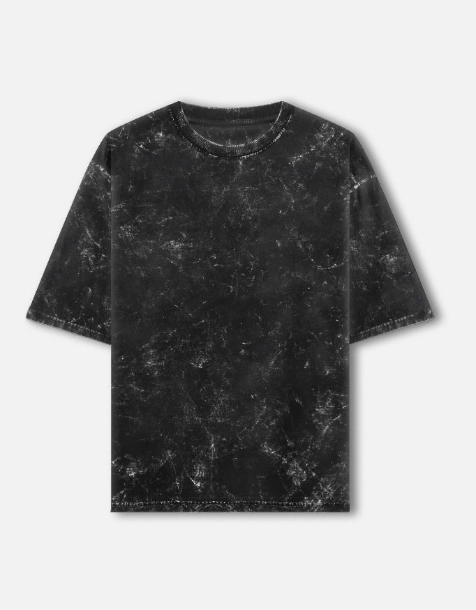 Plain - Unisex Acid Washed Oversized Tee in black - front view #color_black