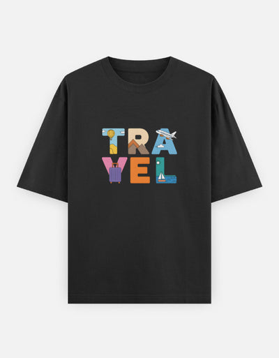 Travel Minimal Text Graphic - Unisex Oversized Classic T-Shirt in black - front view #color_black