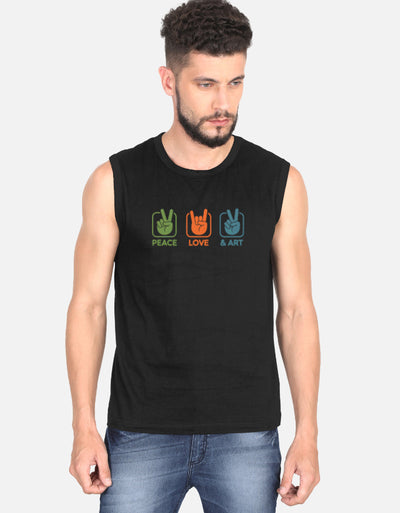 Peace Love Art GYM Graphic - Men's Sleeveless T-Shirt in black - front view #color_black