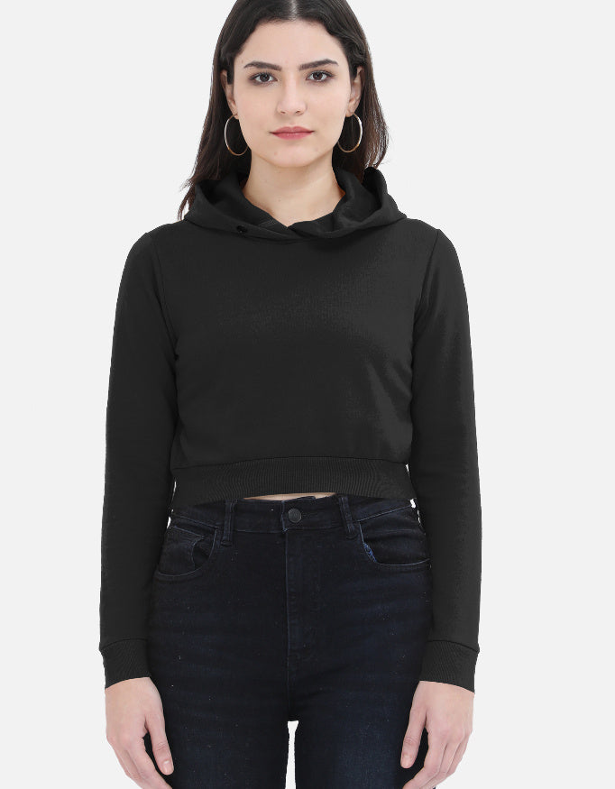 Plain - Female Cropped Hoodie in black - front view #color_black