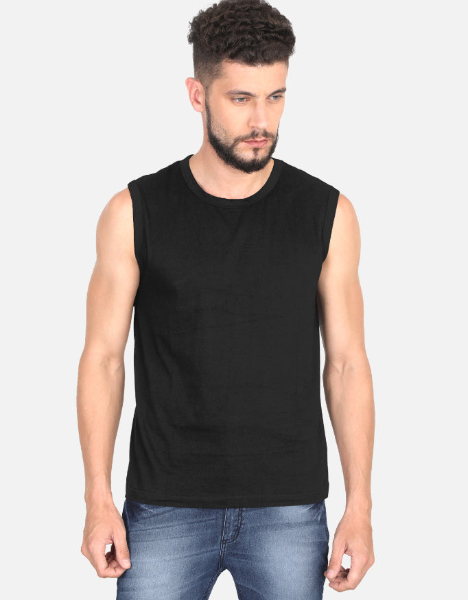 Plain - Men's Sleeveless T-Shirt in black - front view #color_black