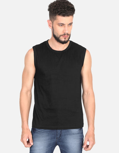 Plain - Men's Sleeveless T-Shirt in black - front view #color_black