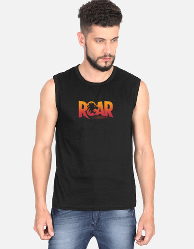 Roar Text Minimal GYM Graphic - Men's Sleeveless T-Shirt in black - front view #color_black