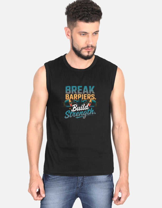 GYM Break Barriers Build Strength Graphic - Men's Sleeveless T-Shirt in black - front view #color_black