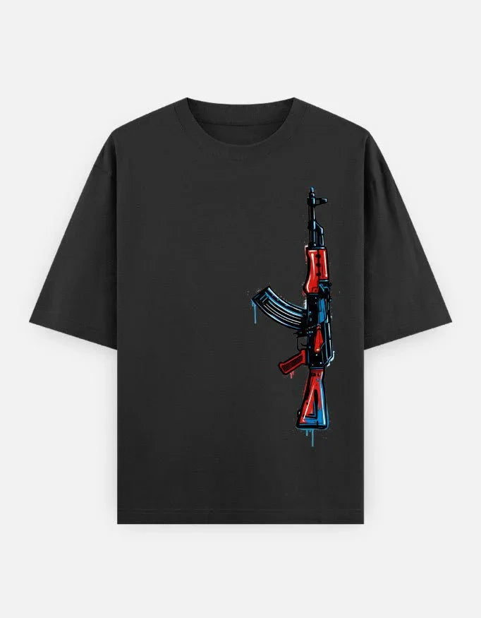 AK47 Gun - Unisex Oversized Classic T-Shirt in black - front view #color_black