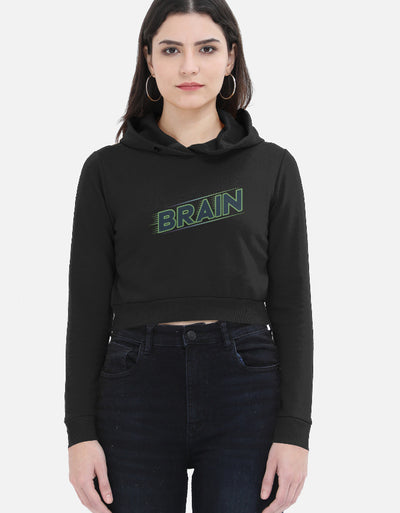 Brain Graphic - Female Cropped Hoodie in black - front view #color_black