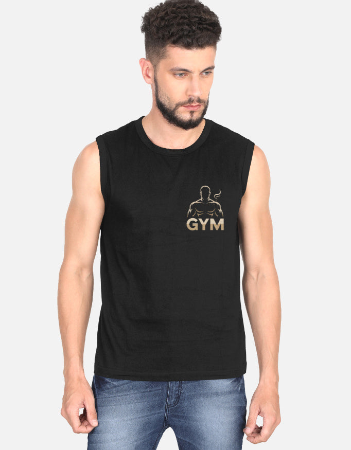 Gym Graphic - Men's Sleeveless T-Shirt in black - front view #color_black