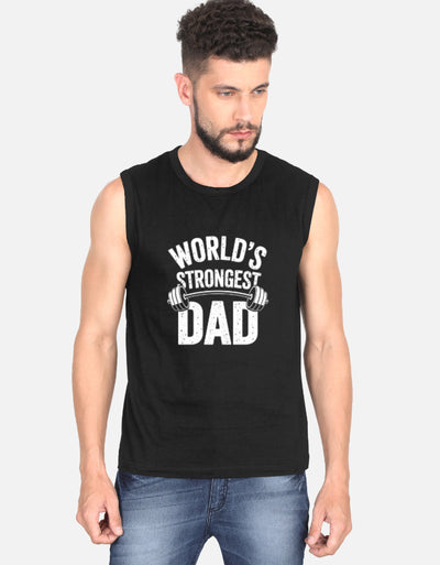 Gym Worlds Strongest Dad Graphic - Men's Sleeveless T-Shirt in black - front view #color_black