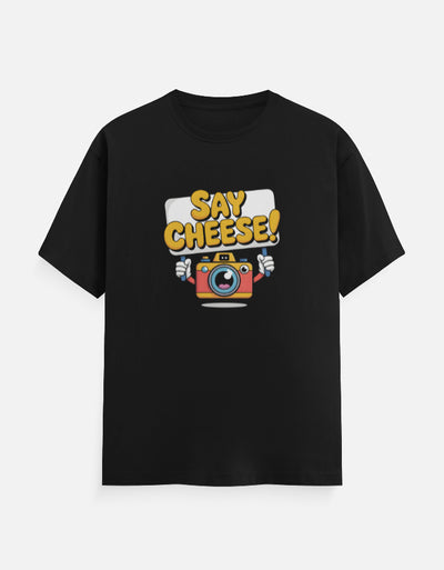 Say Cheese Camera Graphic - Unisex Classic Crew T-Shirt in black - front view #color_black