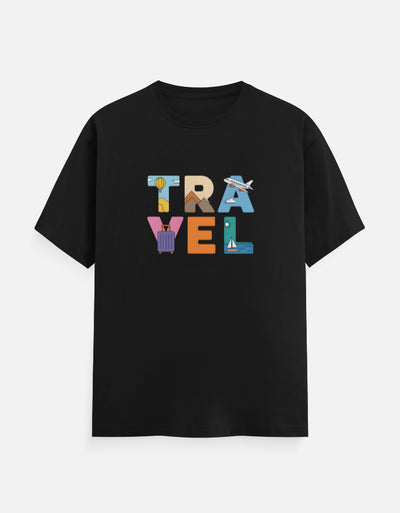 Travel Text Design - Unisex Classic Crew T-Shirt in black - front view #color_black