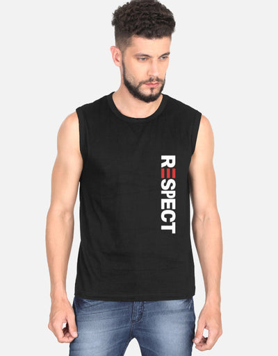 GYM Respect Text Graphic - Men's Sleeveless T-Shirt in black - front view #color_black