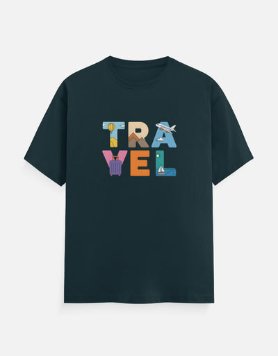 Travel Text Design - Unisex Classic Crew T-Shirt in petrol blue - front view #color_petrol-blue