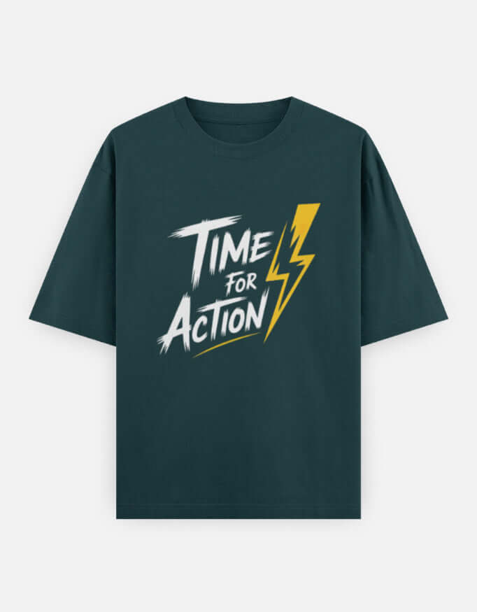 Time For Action Graphic - Unisex Oversized Classic T-Shirt in petrol blue - front view #color_petrol-blue