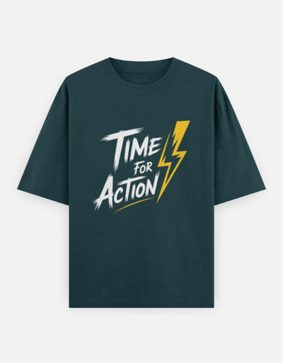 Time For Action Graphic - Unisex Oversized Classic T-Shirt in petrol blue - front view #color_petrol-blue